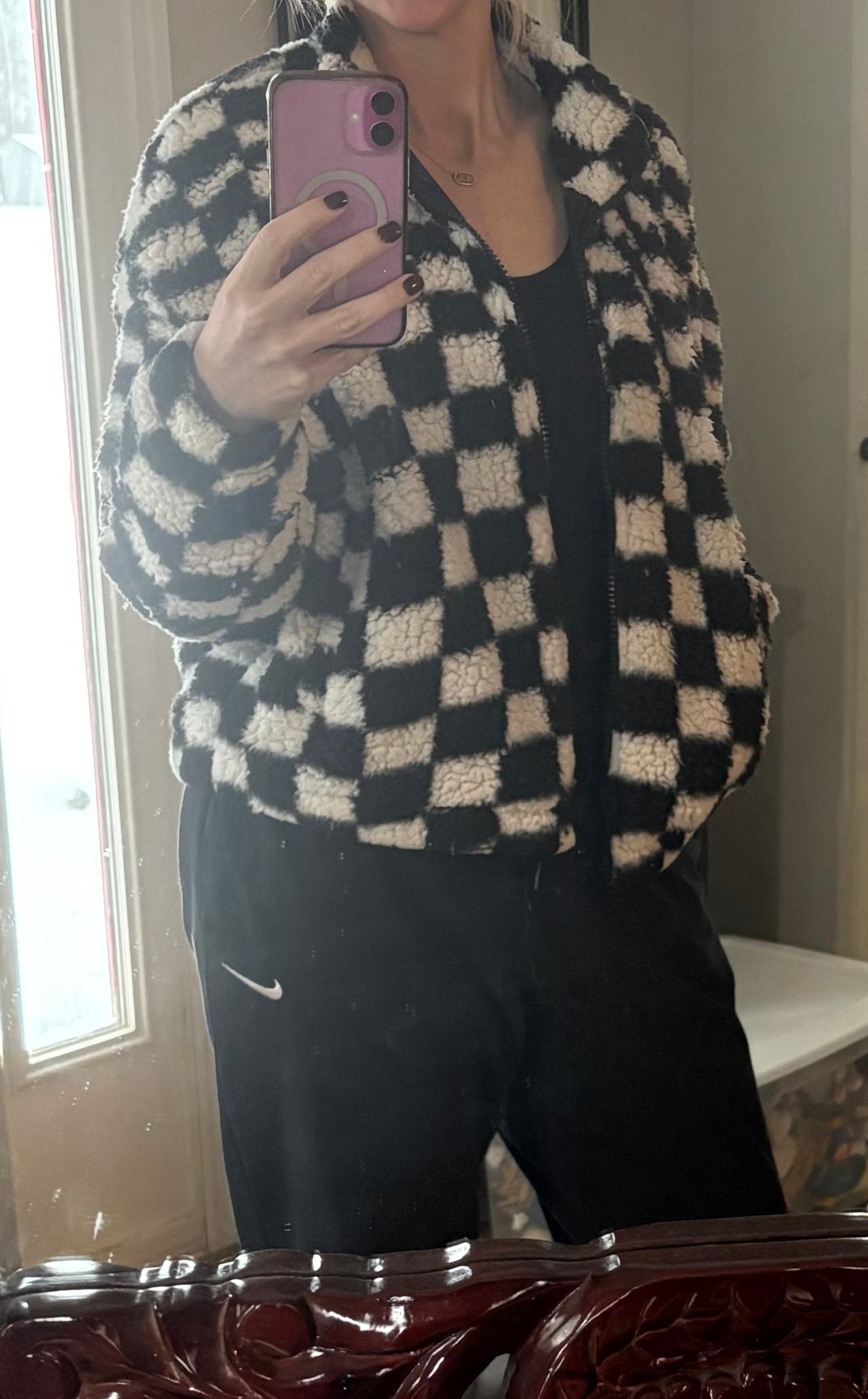 Checkerboard Sherpa Zip Jacket