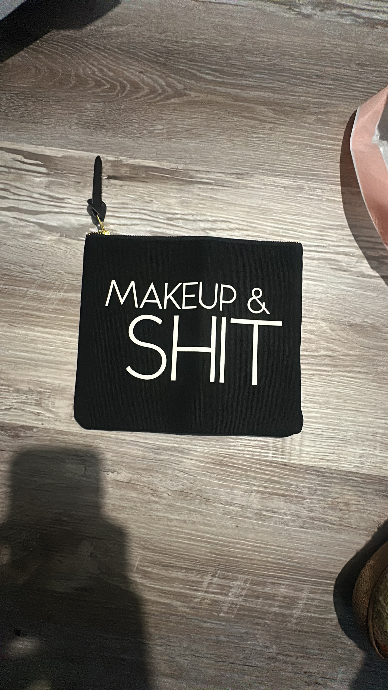 Makeup Bag "Makeup & Shit" Hilarious Bag for Women Diva Black with Gold Zipper