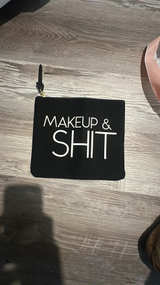 Makeup Bag "Makeup & Shit" Hilarious Bag for Women Diva Black with Gold Zipper - Image 1