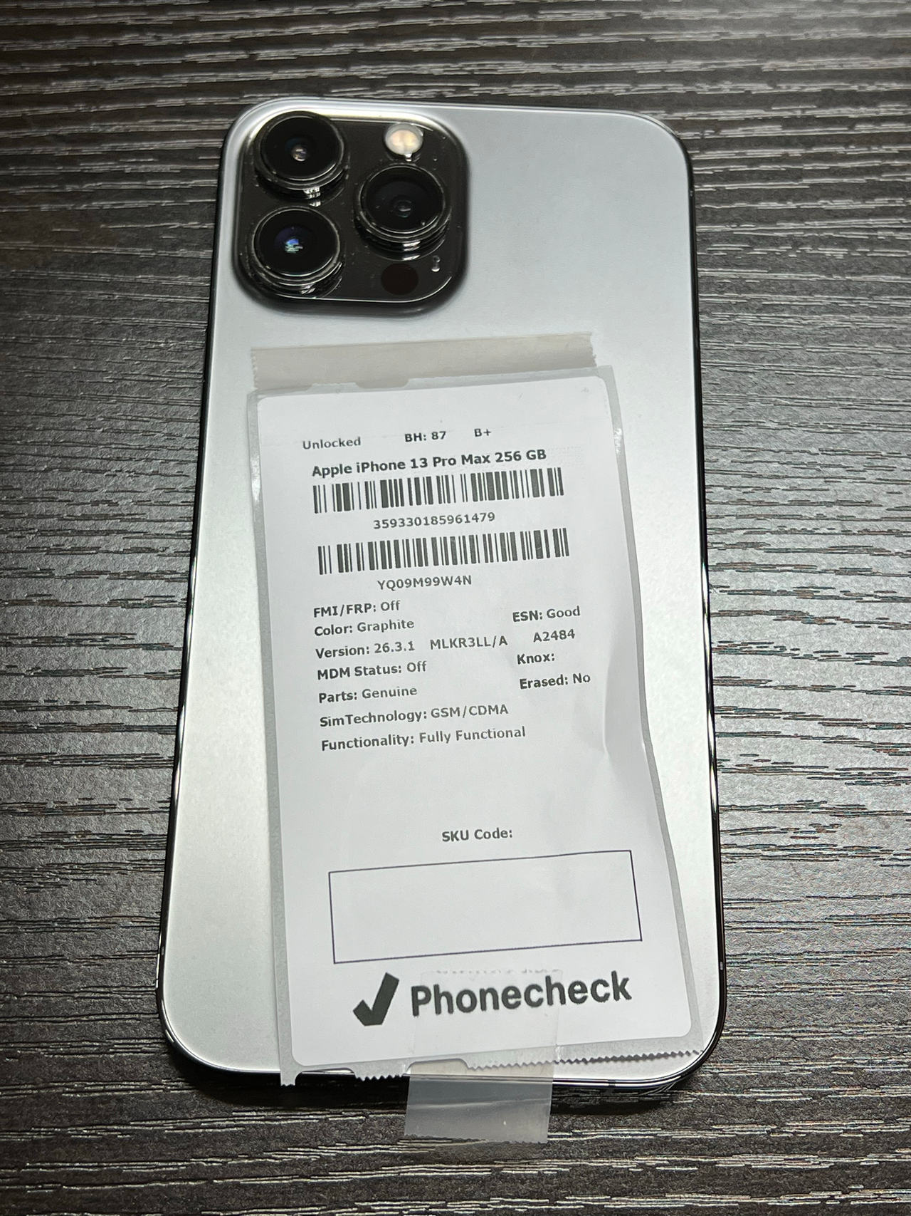 Apple iPhone 13 Pro Max 256GB Graphite unlocked 87% battery health