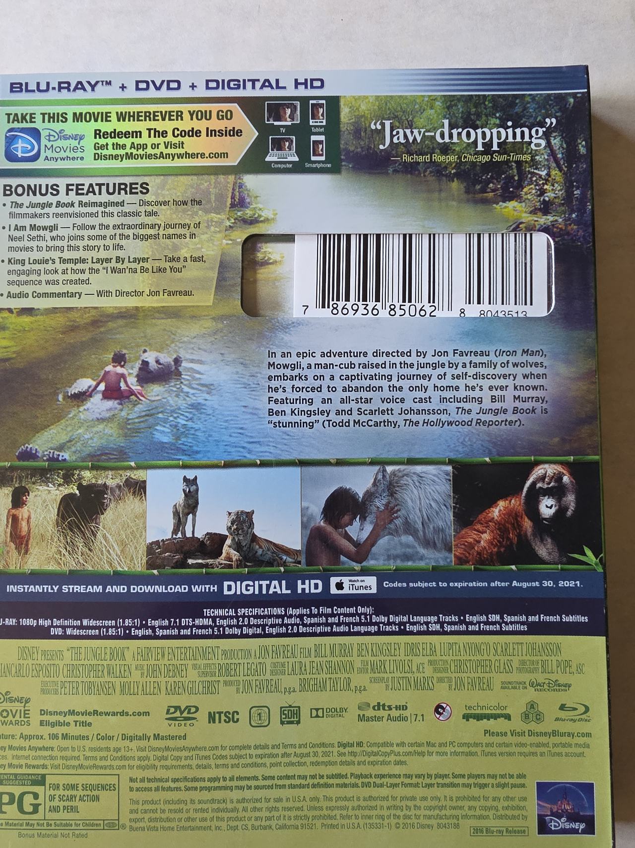 The Jungle Book (2016) Blu-ray + DVD + Digital HD Combo Pack