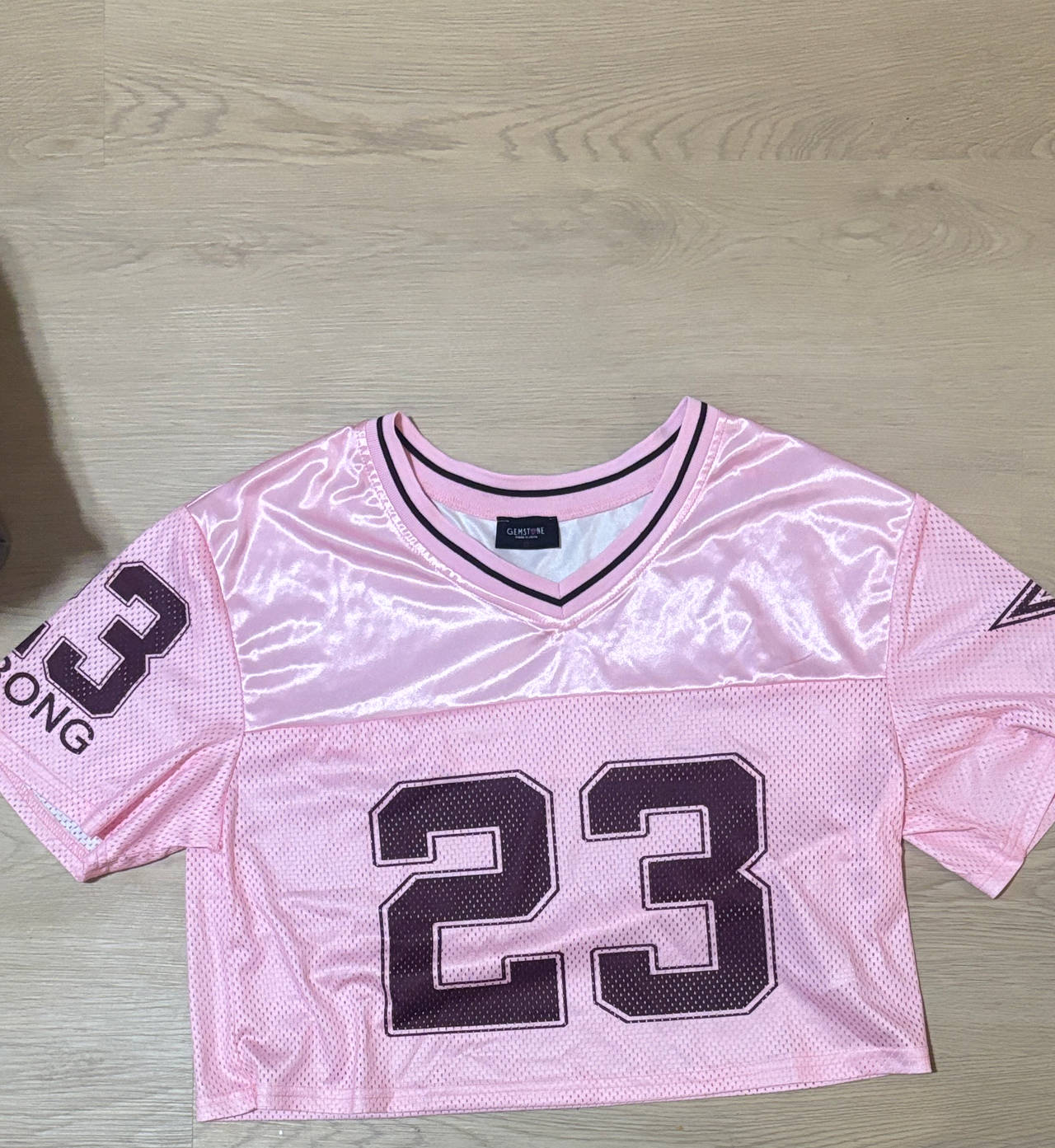 Gemstone Pink Cropped Mesh Football Jersey #23