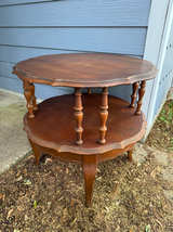 Vintage 2-Tier Scalloped Wood Side Table - Image 1