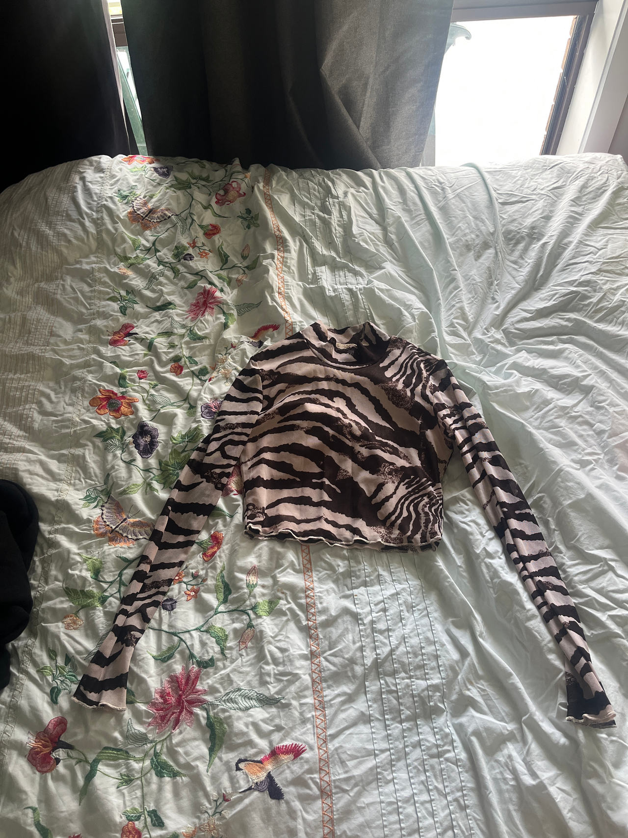 Zebra Print Long Sleeve Crop Top