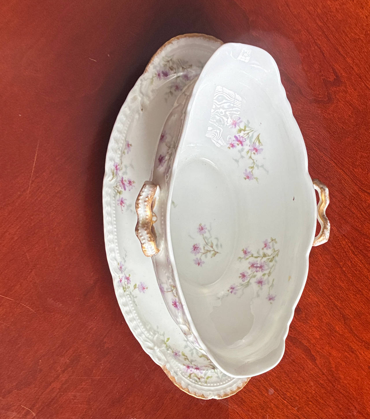 Bavaria Limoges Pink Floral Gravy Boat