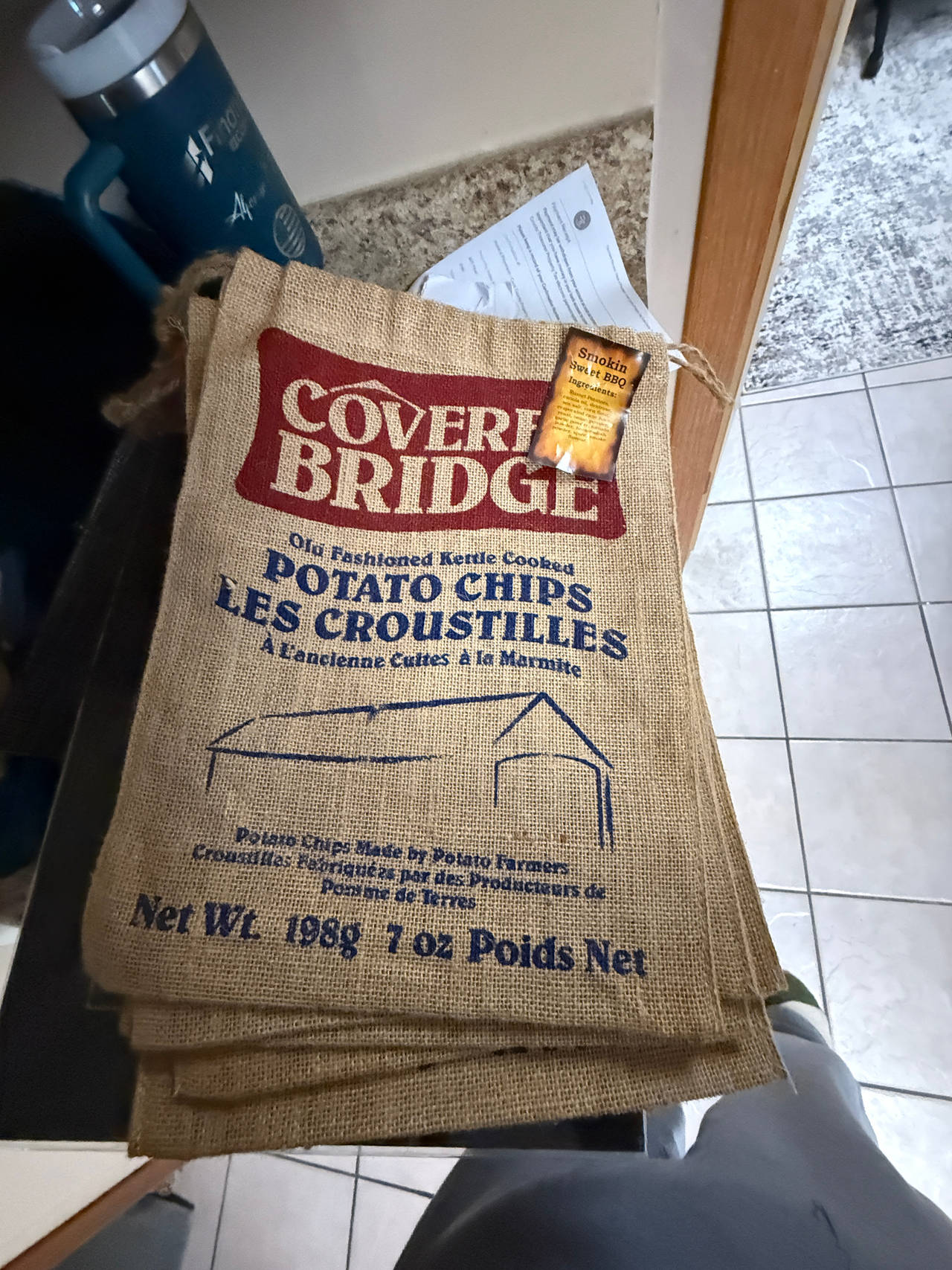 Covered Bridge Potato Chip Burlap Bag