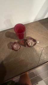 Vintage Ruby Red Glass Vase, Creamer, and Sugar Bowl Set - Image 2