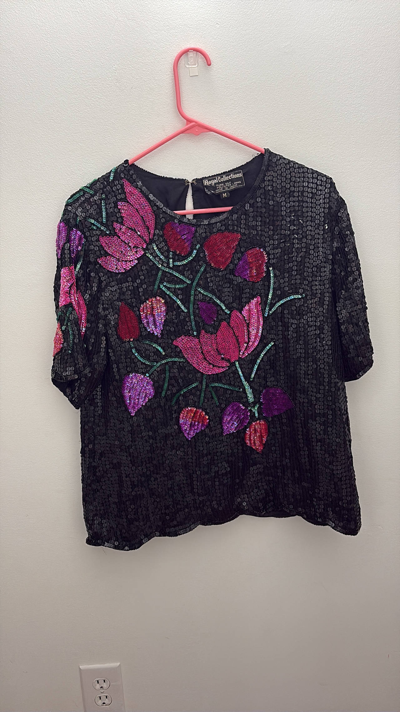 Royal Collections Vintage Sequin Floral Silk Blouse
