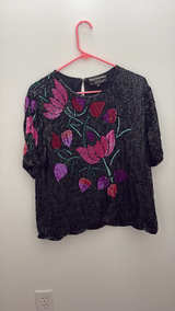 Royal Collections Vintage Sequin Floral Silk Blouse - Image 1