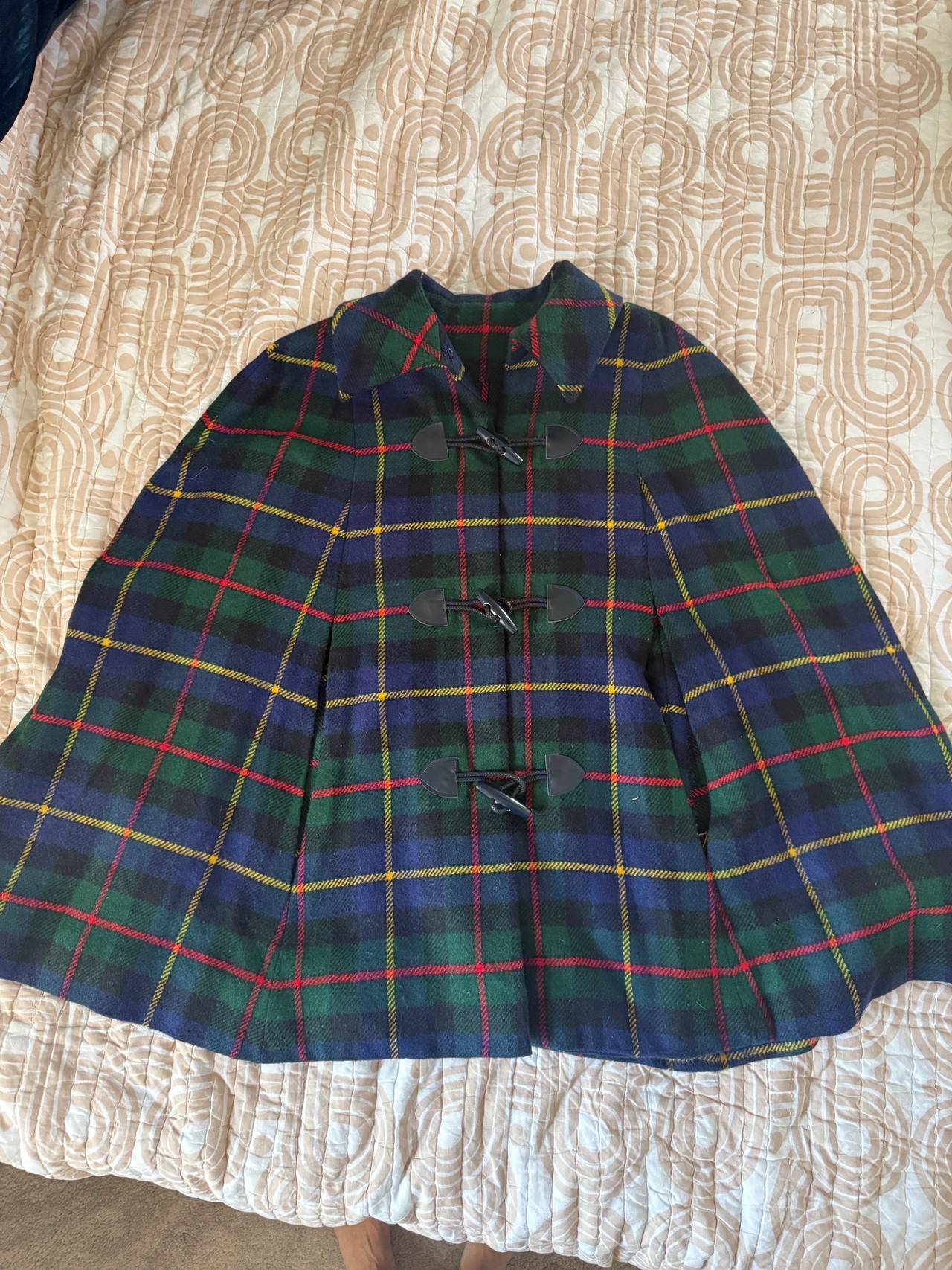 Vintage Plaid Toggle Cape Coat