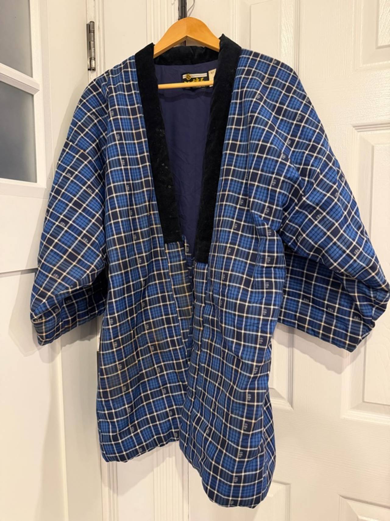 Japanese Hanten Padded Kimono Jacket Blue Check