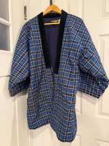 Japanese Hanten Padded Kimono Jacket Blue Check - Image 1
