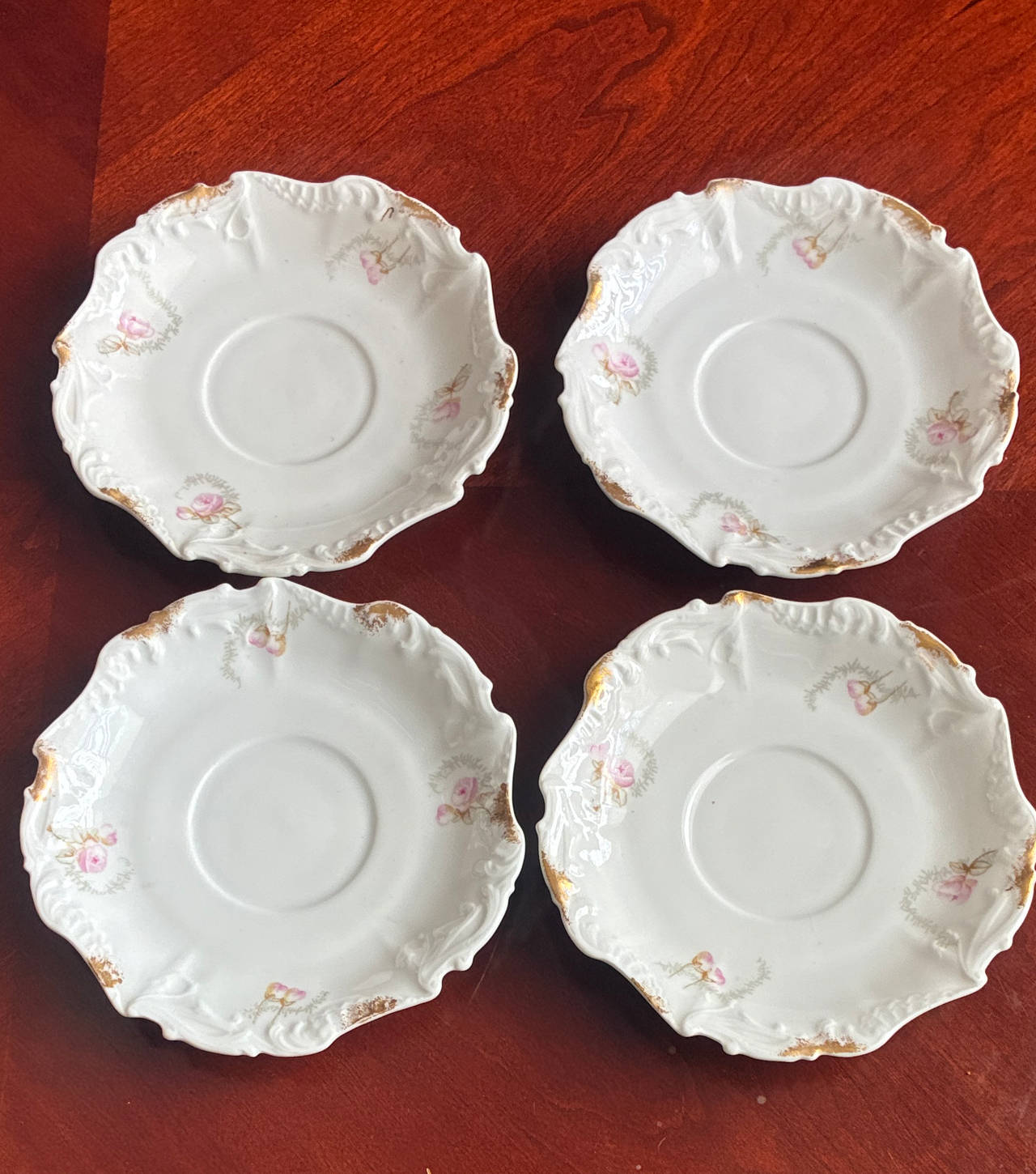 Haviland Limoges Pink Rose Saucers Set of 4