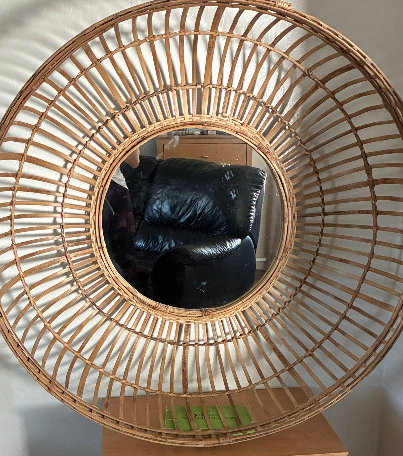 Vintage Rattan Sunburst Wall Mirror