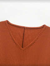 Women's Coral Orange Ribbed Knit Balloon Sleeve Sweater - Image 2