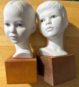 Cybis Porcelain Children Busts Boy Girl Sculpture Set w/ Wood Bases Signed - Image 1