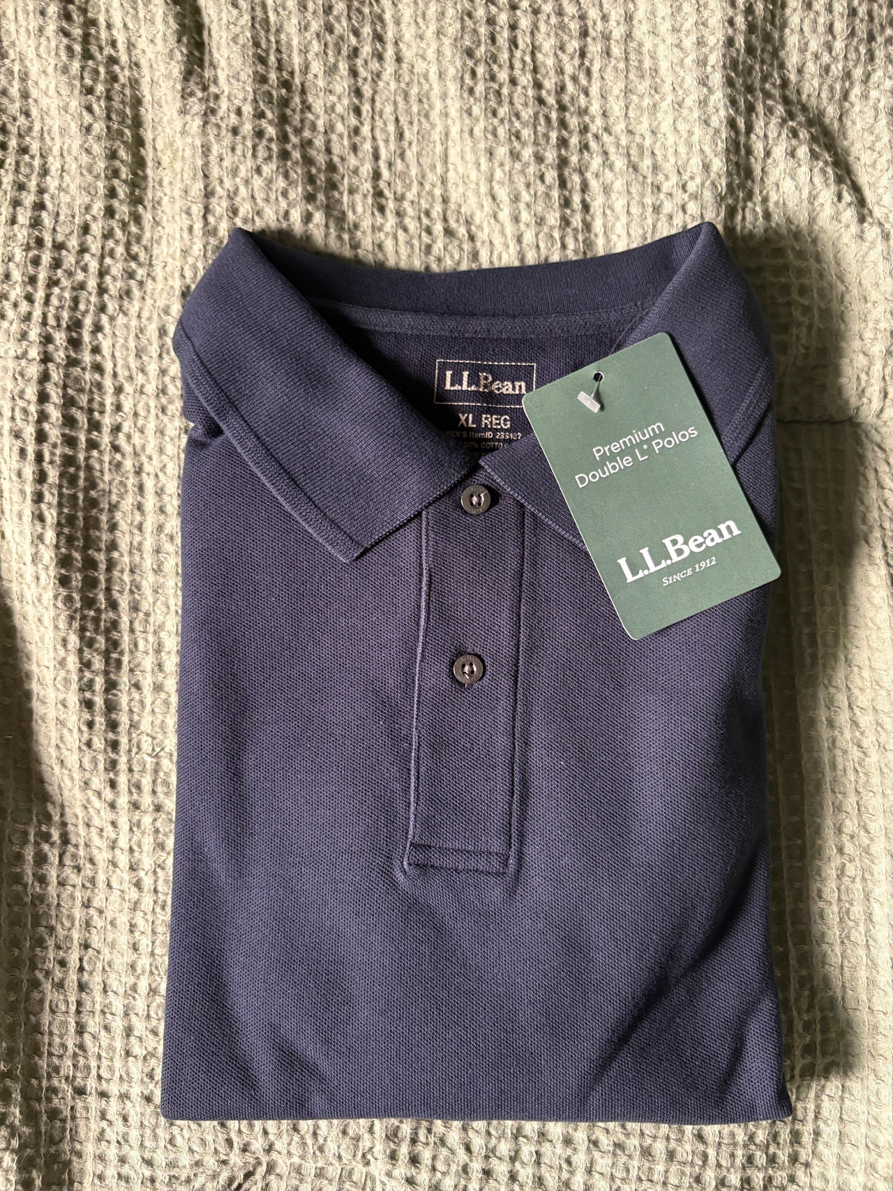 Men’s L.L.Bean Premium Double L Polo Shirt Navy Color Size XL