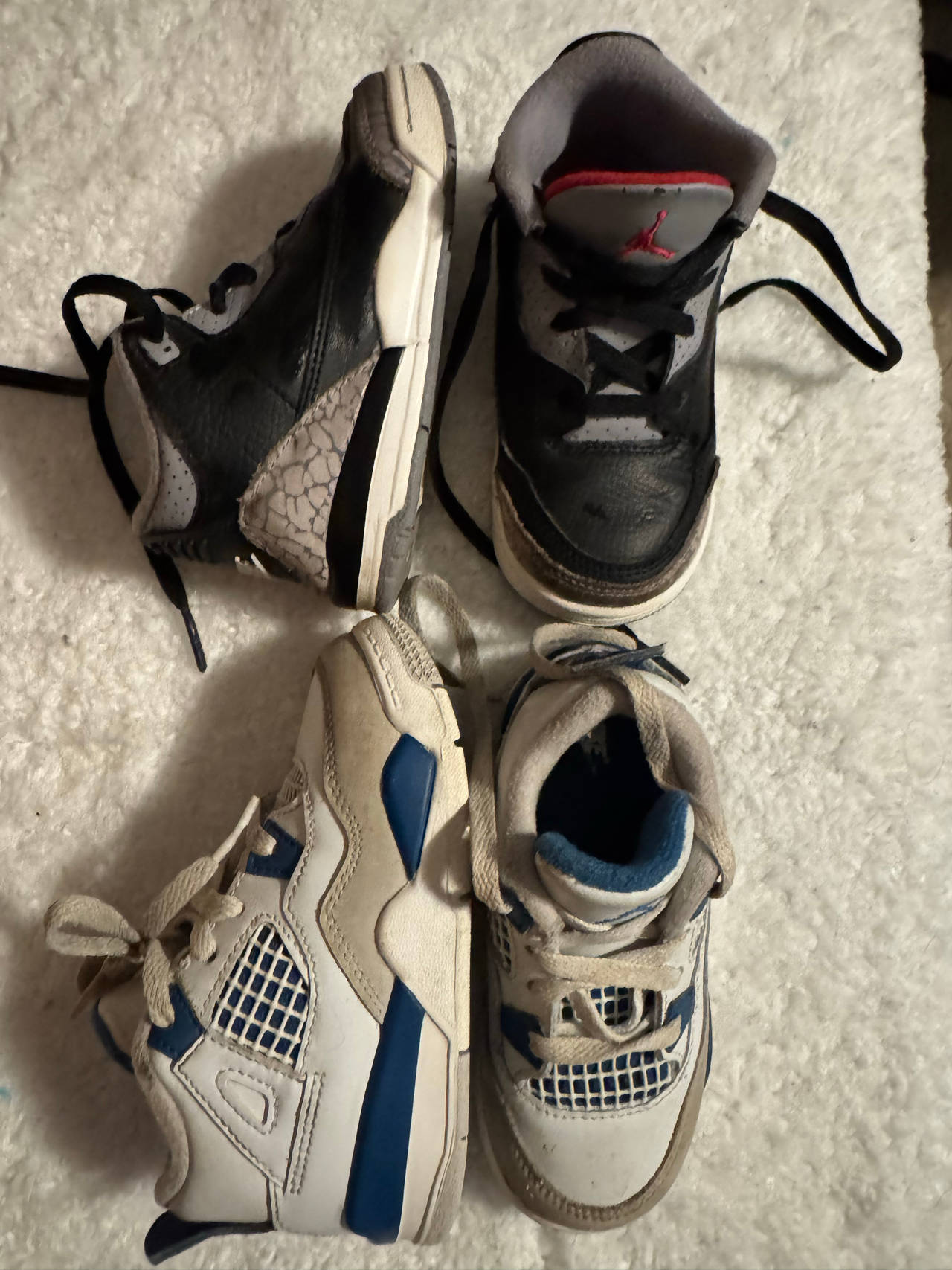 Air Jordan 3 Retro Black Cement & Air Jordan 4 Retro Military Blue Toddler Sz 8