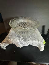 Vintage Anchor Hocking Wexford Pattern Pressed Glass Footed Large Fruit Bowl - Image 1