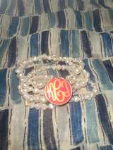Natural 4-Strand Baby Pearl Bracelet With Hot Pink and Gold Monogram “KCJ” - Image 2