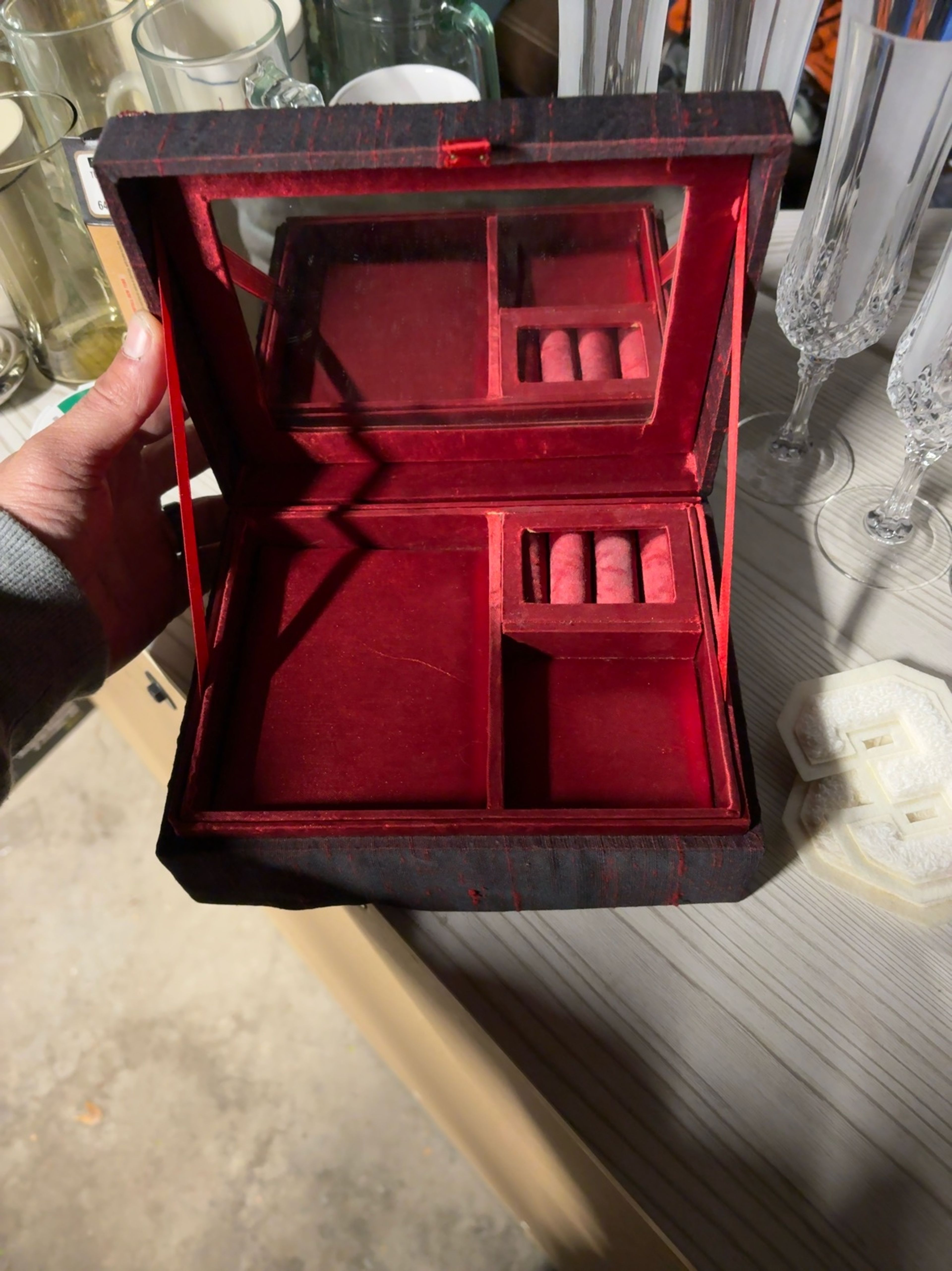 Vintage Red Velvet Jewelry Box