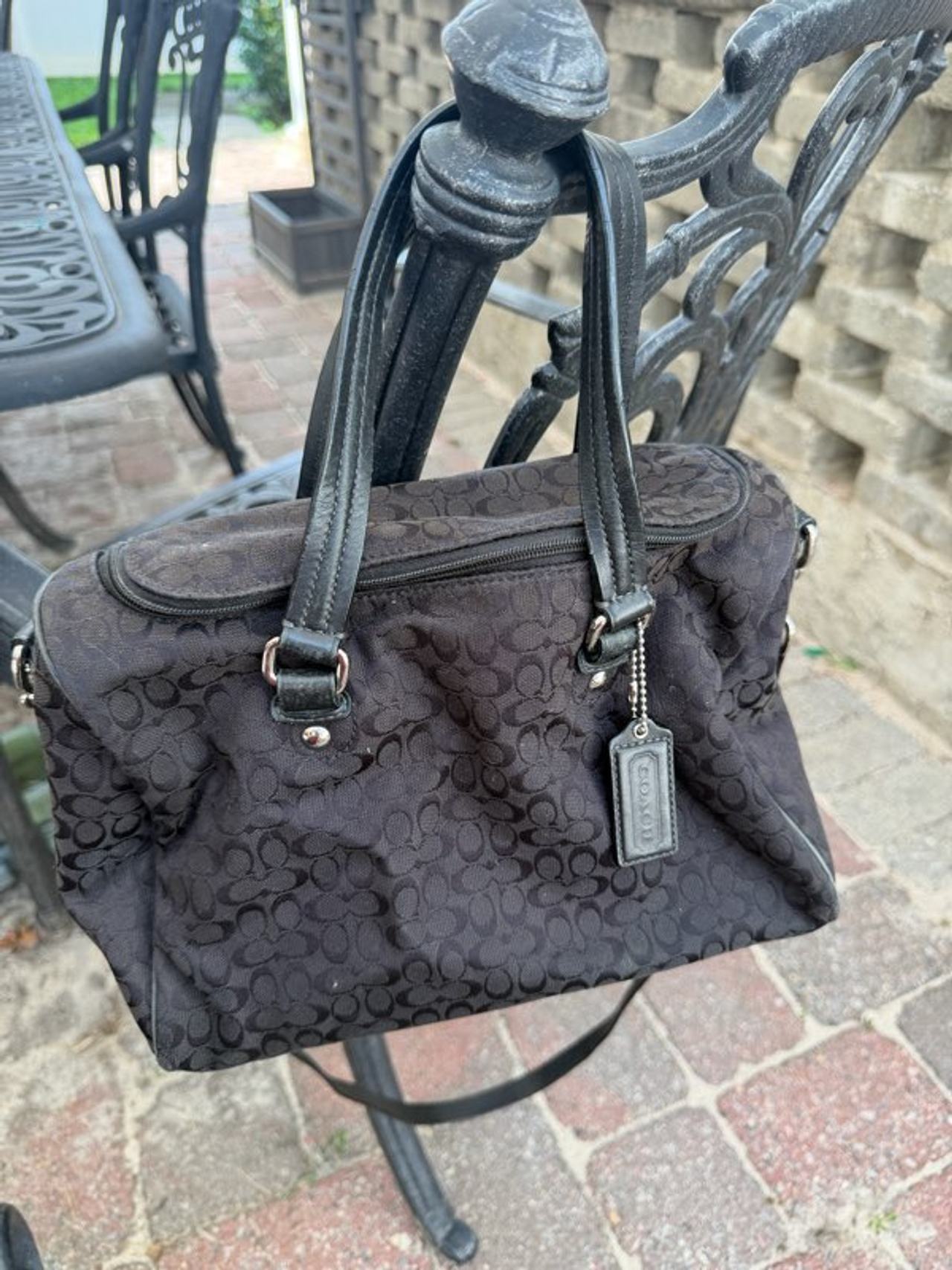 Coach Signature Jacquard Satchel Bag With Shoulder Strap Black Logo