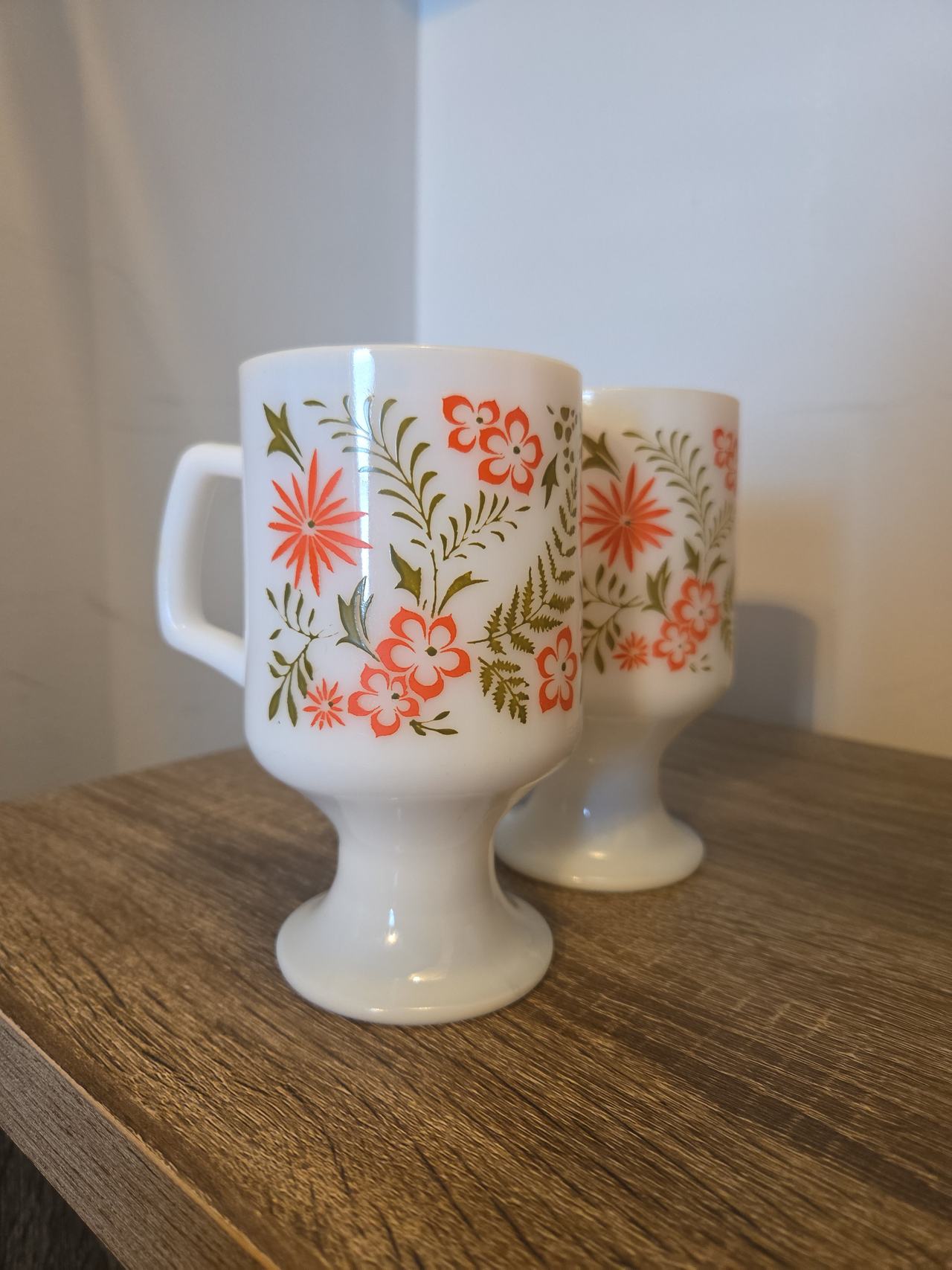 Federal Glass Floral Milk Glass Pedestal Mug