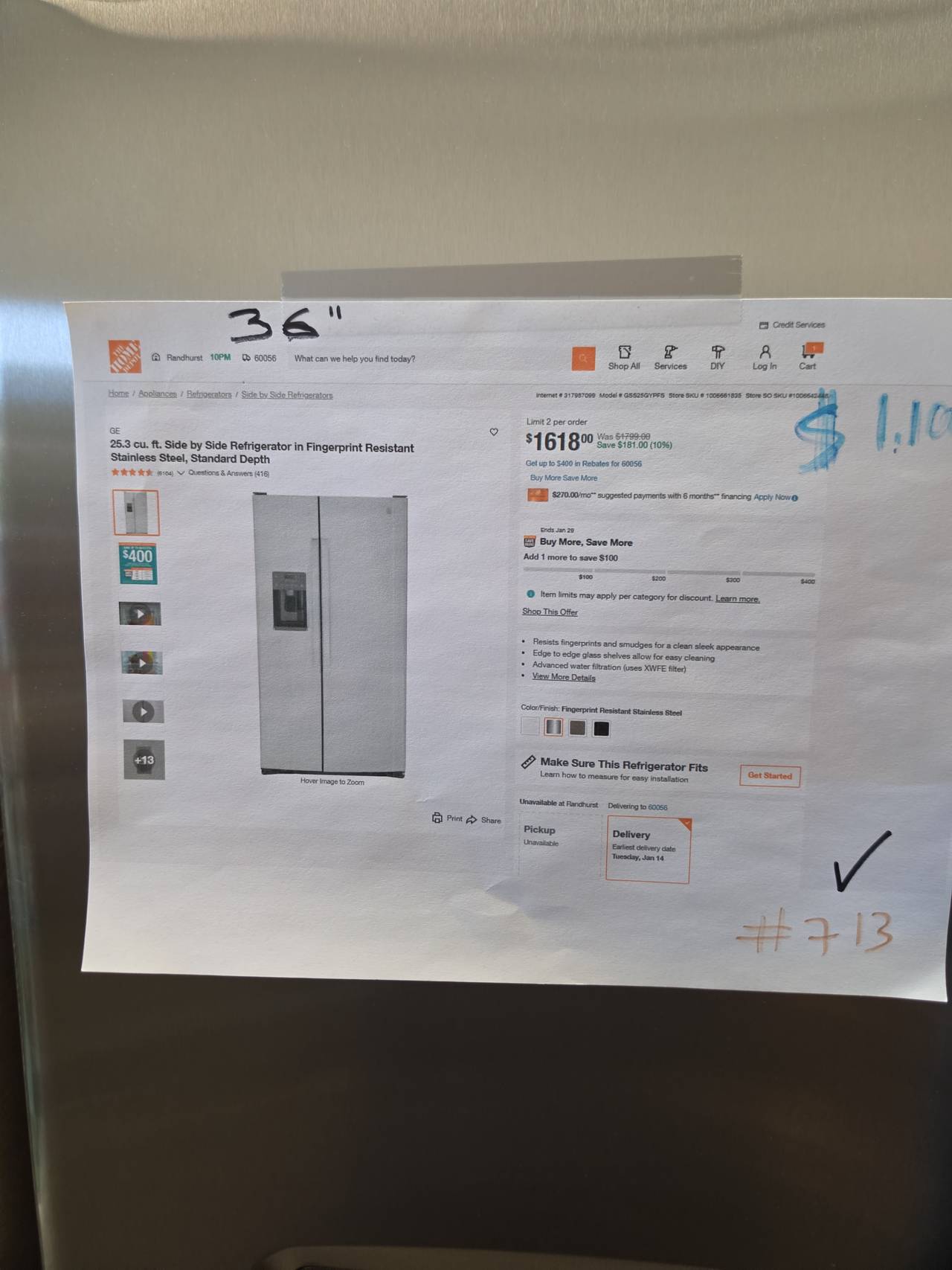 GE 25.3 Cu. Ft. Side-By-Side Refrigerator