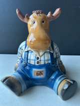 Harry and David Ceramic Cookie Jar Moose in Overalls Canister Rare - Image 1