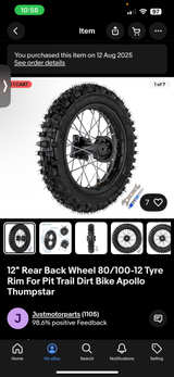 12" Rear Back Wheel 80/100-12 Tyre Rim - Image 1