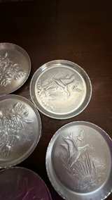 Vintage Embossed Aluminum Coasters Set of 7 - Image 4