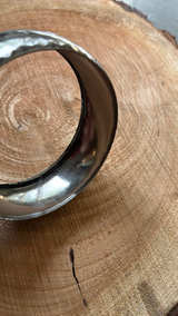 Hammered Silver Tone Bangle Bracelet 1" Wide / 10" Round - Image 3