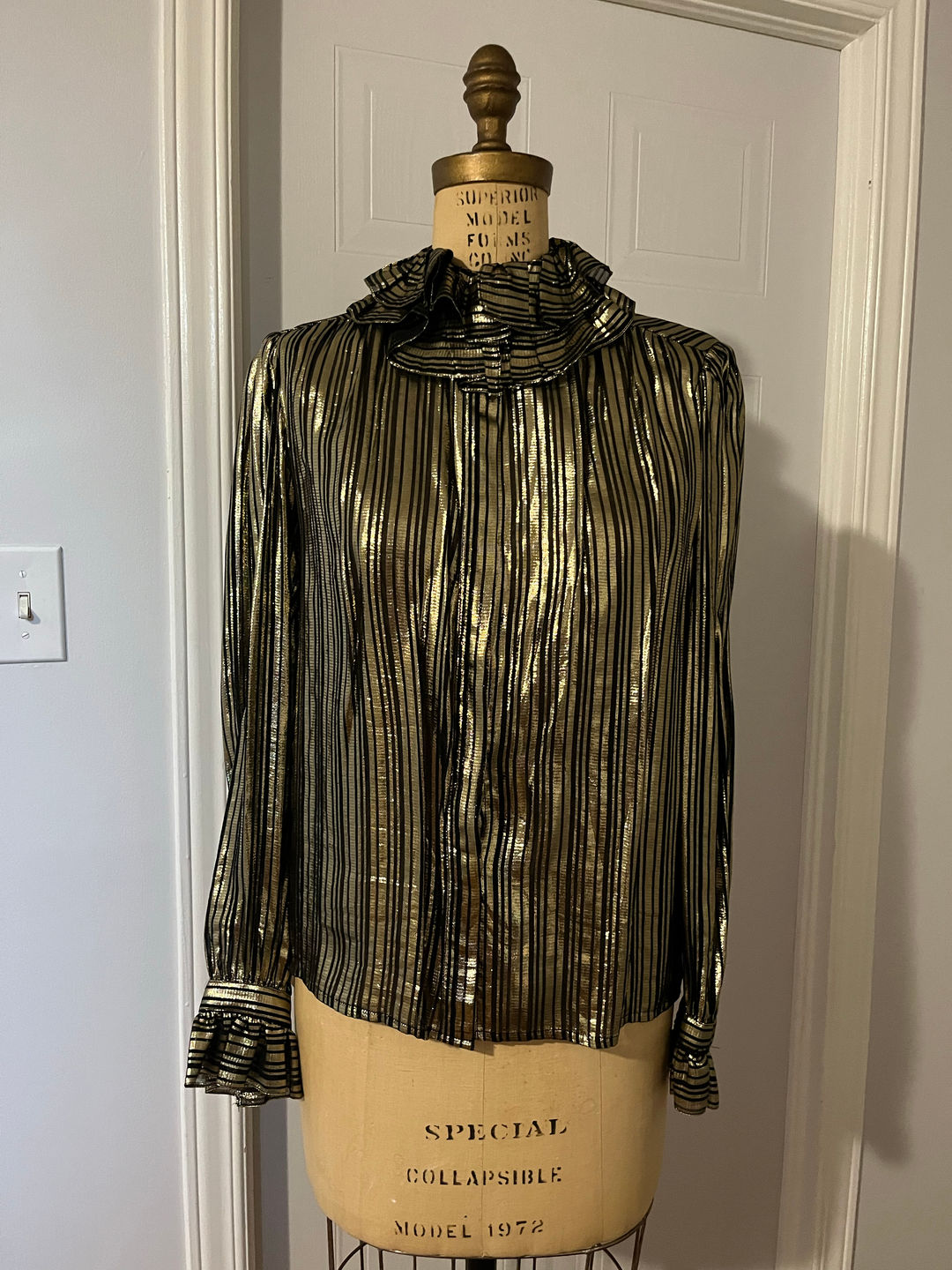 Metallic Striped Ruffle Blouse