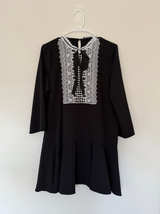 Black Long Sleeve Dress with White Lace Collar - Image 1