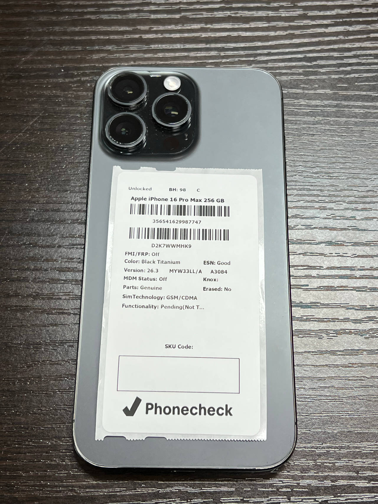 Apple iPhone 16 Pro Max 256GB Black Titanium unlocked 98% battery health