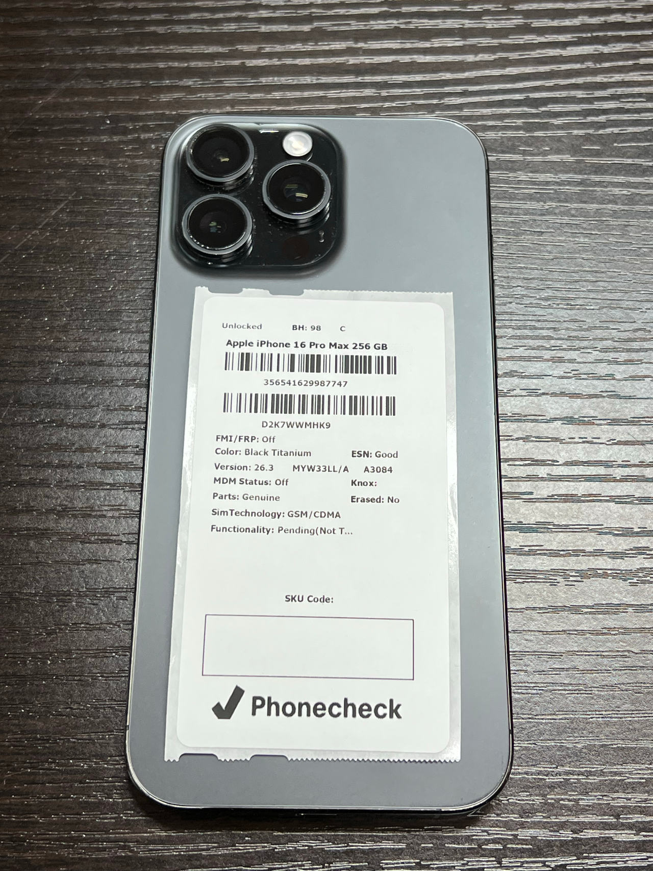Apple iPhone 16 Pro Max 256GB Black Titanium unlocked 98% battery health