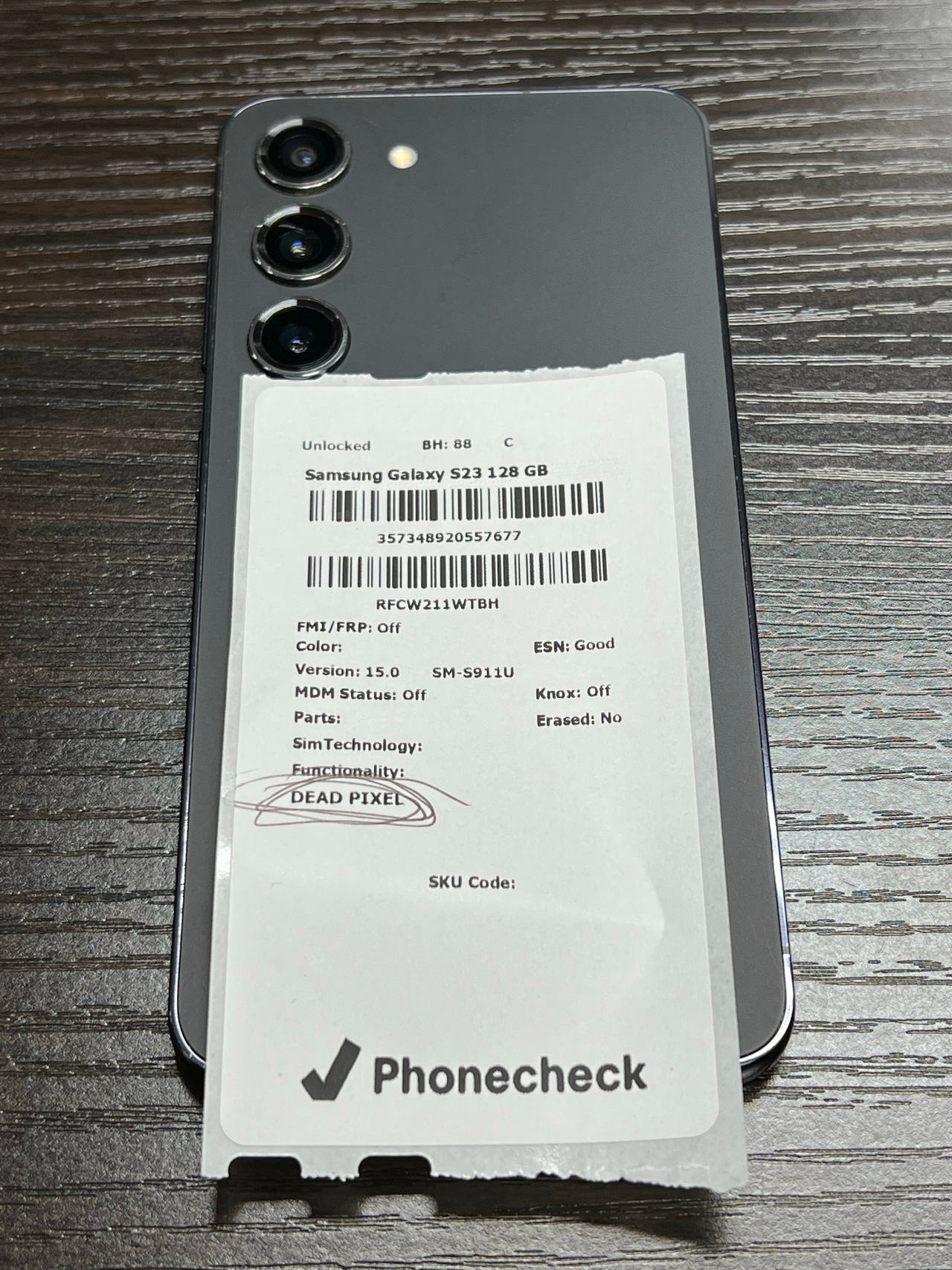 Samsung Galaxy S23 128GB Unlocked - Phantom Black dead pixel on screen