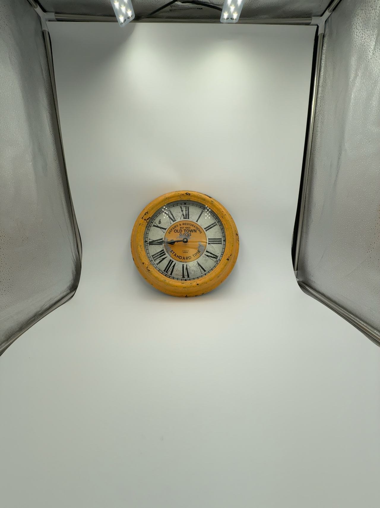 Old Town Yellow Metal Wall Clock