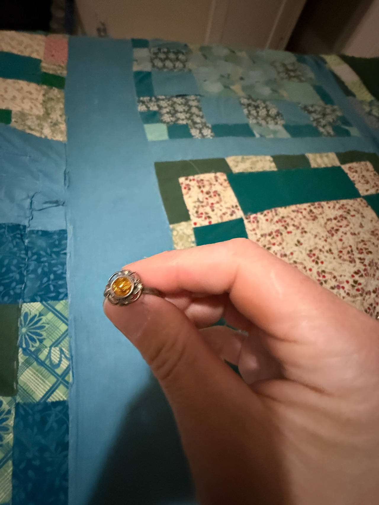 Vintage Floral Silver Ring with Amber Stone