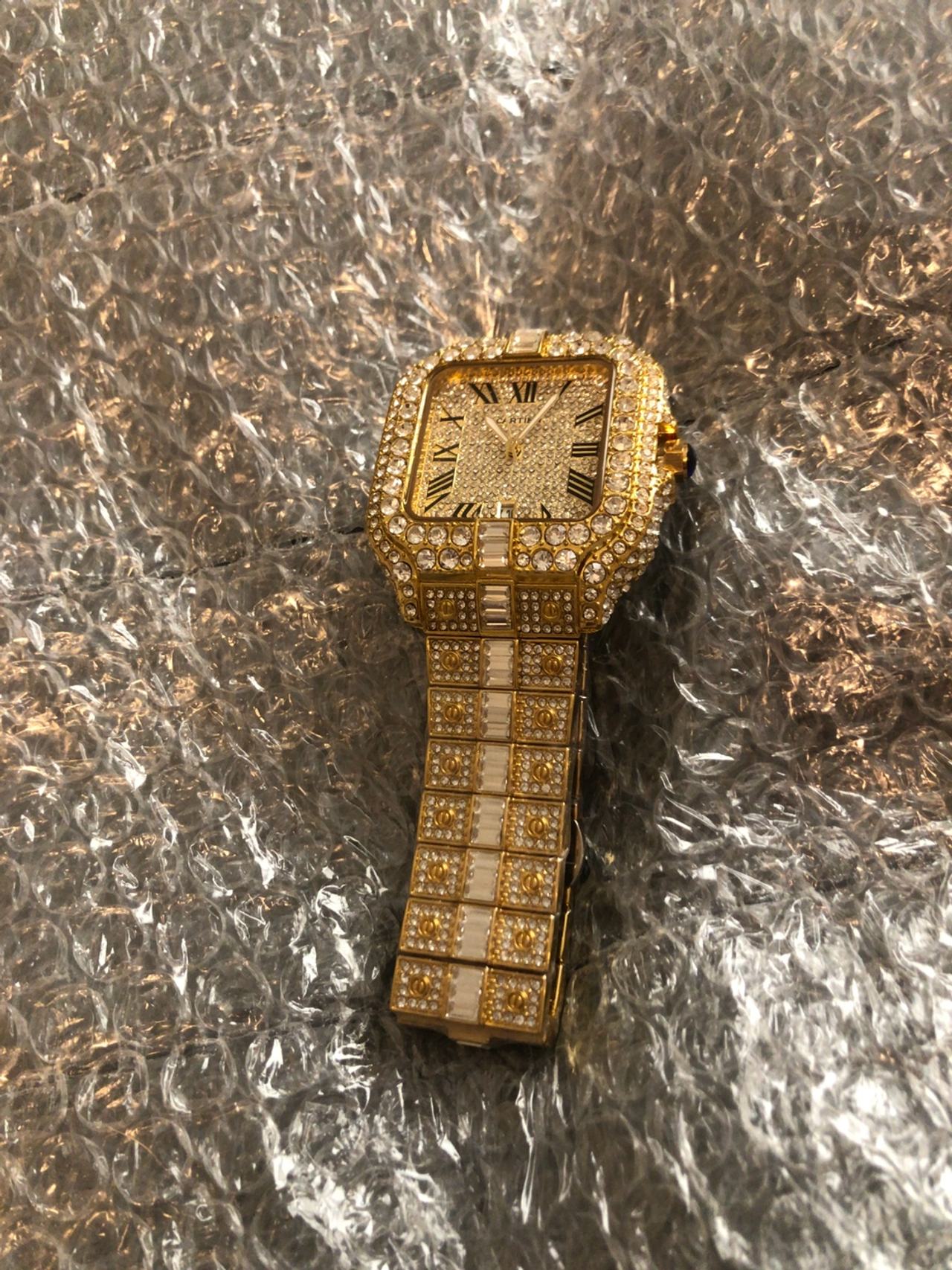 Cartier Santos Large 40mm Yellow Gold Iced Out Watch