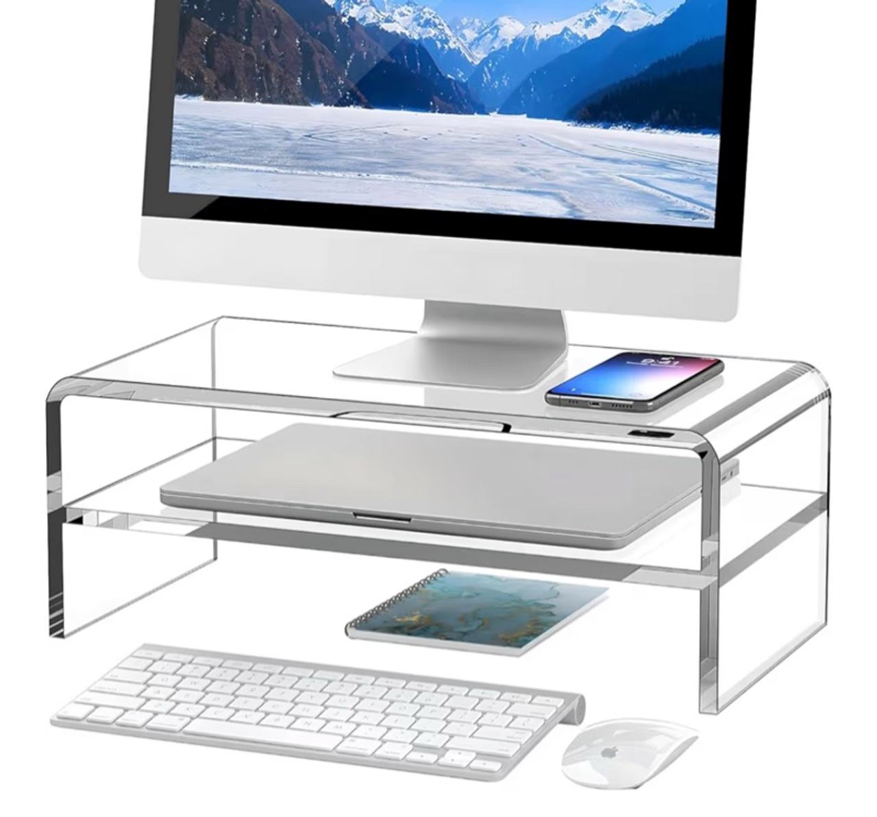 Clear Acrylic Monitor Stand Riser 2 Tier, 5.12 Inches High Clear Computer Desk