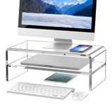 Clear Acrylic Monitor Stand Riser 2 Tier, 5.12 Inches High Clear Computer Desk - Image 1