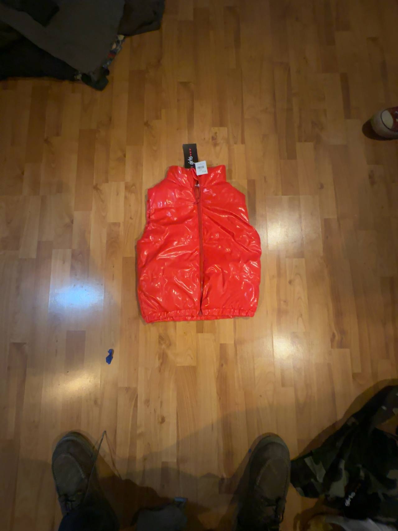 Daisy Orange Shiny Cropped Puffer Vest