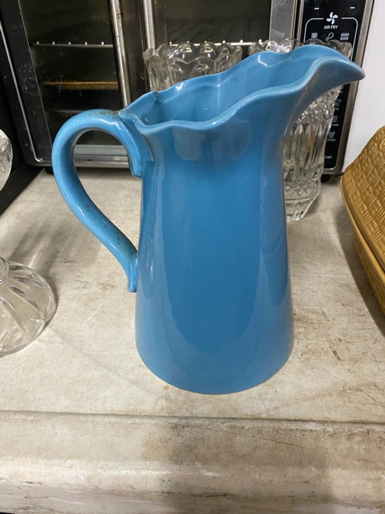 Italian Azure Blue Cased Glass Water Pitcher