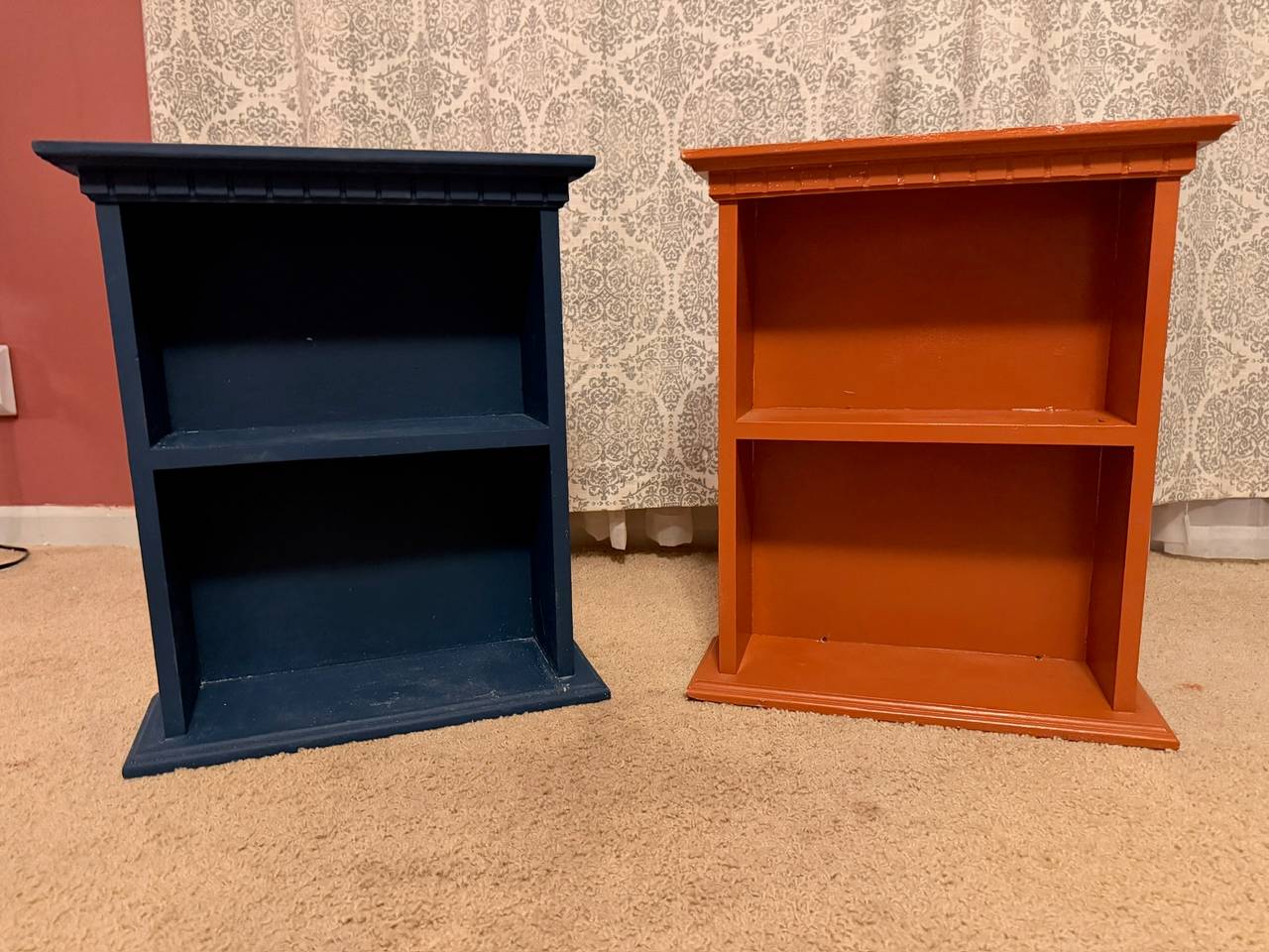Small Wooden Wall Shelves - Navy & Orange Pair