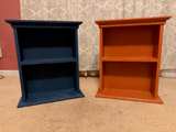 Small Wooden Wall Shelves - Navy & Orange Pair - Image 1