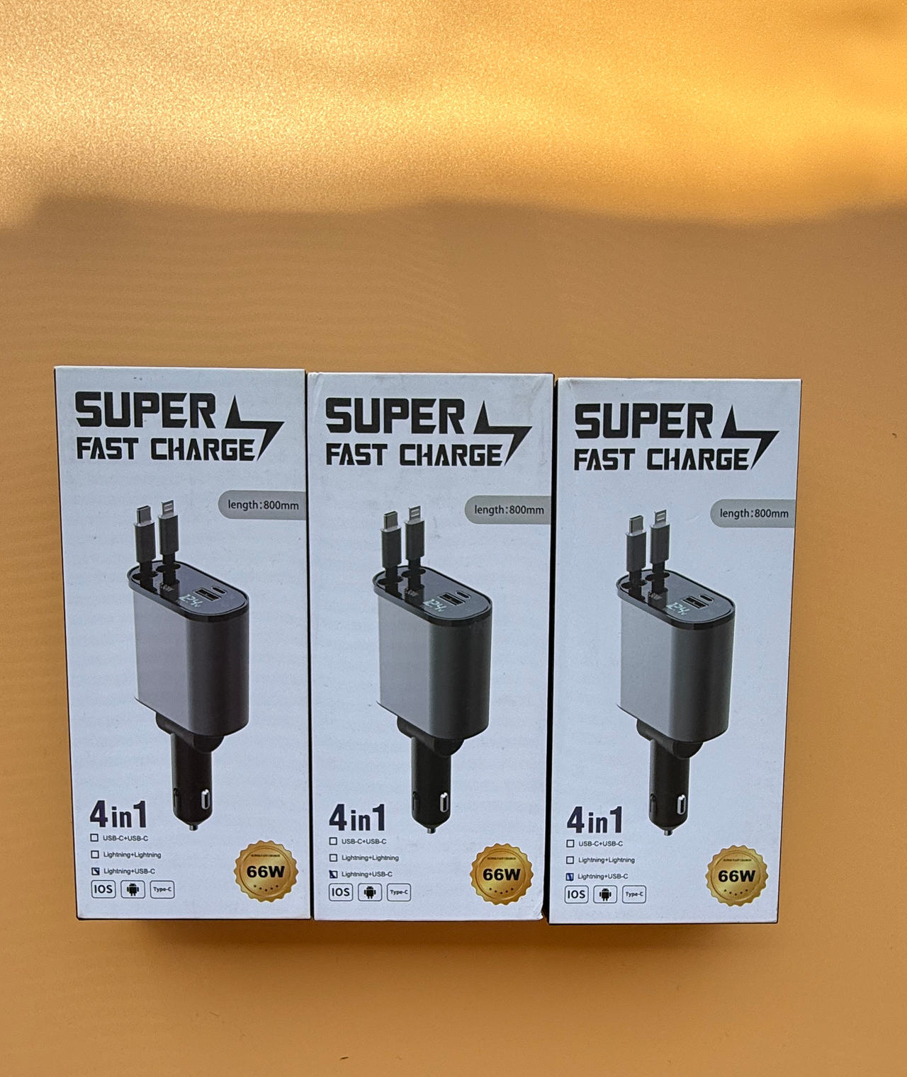 4-in-1 Retractable 66W Super Fast Car Charger
