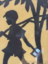 Vintage Hand-Cut Felt Silhouette Boy Fishing - Image 2