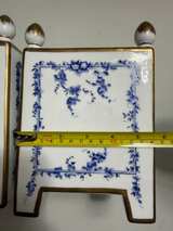 Pair Blue White Gold Porcelain Cachepot Planters Decorative Chinoiserie Style - Image 5