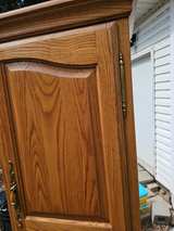Traditional Oak Veneer King Headboard and Tower Cabinet Set - Image 1